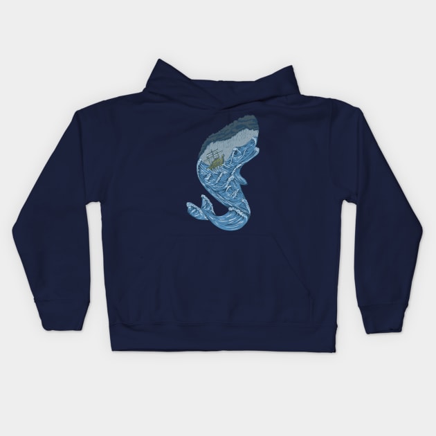The Whale and the Rough Seas Kids Hoodie by felipeoferreira